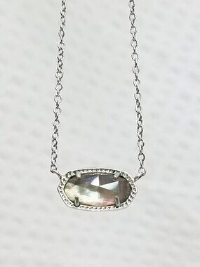 Signed Kendra Scott Elisa MOP Crystal Oval Rhodium-Plated Brass Pendant Necklace